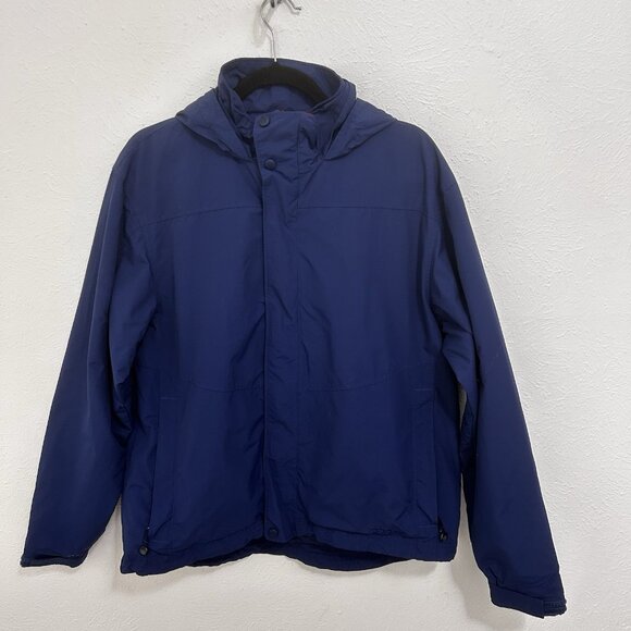 LL Bean Men's Size L Nylon 3 in 1 Full Zip Jacket System 0BCY9 Blue Hooded Coat - Picture 1 of 10